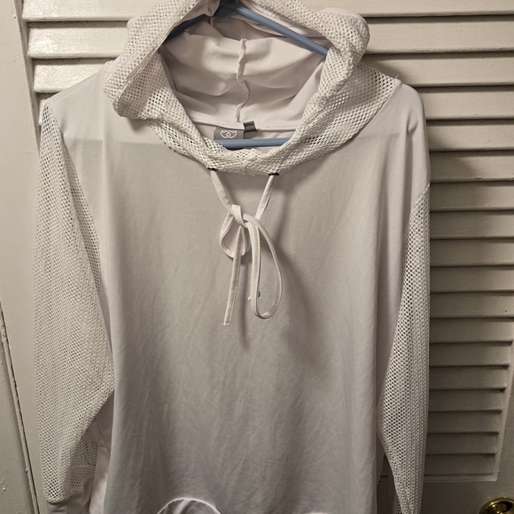 Daisy Fuentes White Hooded Long Sleeve Top with Mesh Arm Details - Picture 4 of 11